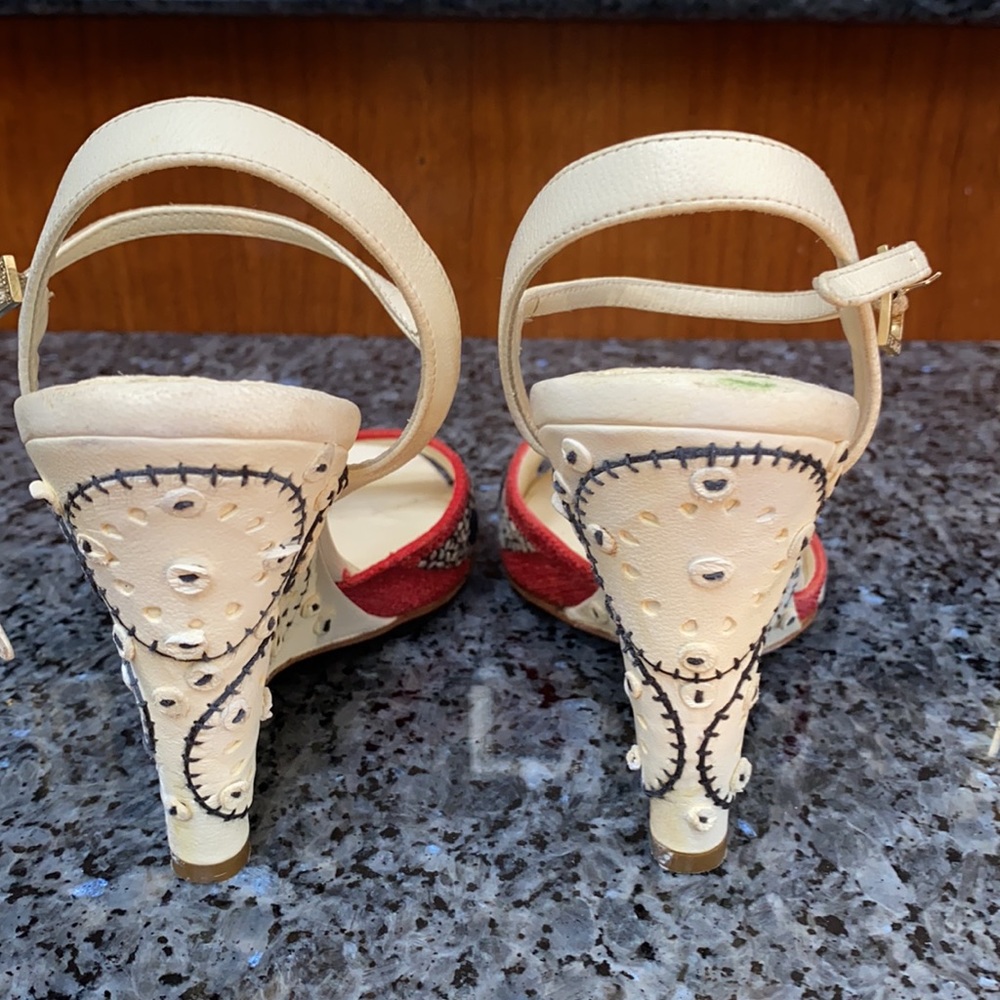 Fendi Embroidered Wedge Sandals Size 37 - Picture 5 of 9